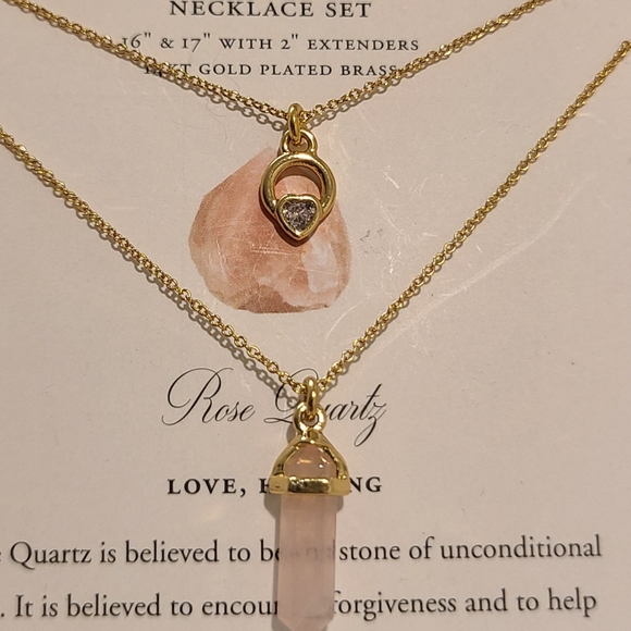 POWER OF TWO 2 Luna Norte Gold plated Necklaces ROSE QUARTZ - Picture 10 of 13